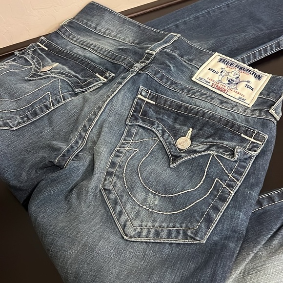 True Religion Y2K low rise World Tour jeans Straight with flaps, sz 29 - Picture 6 of 16
